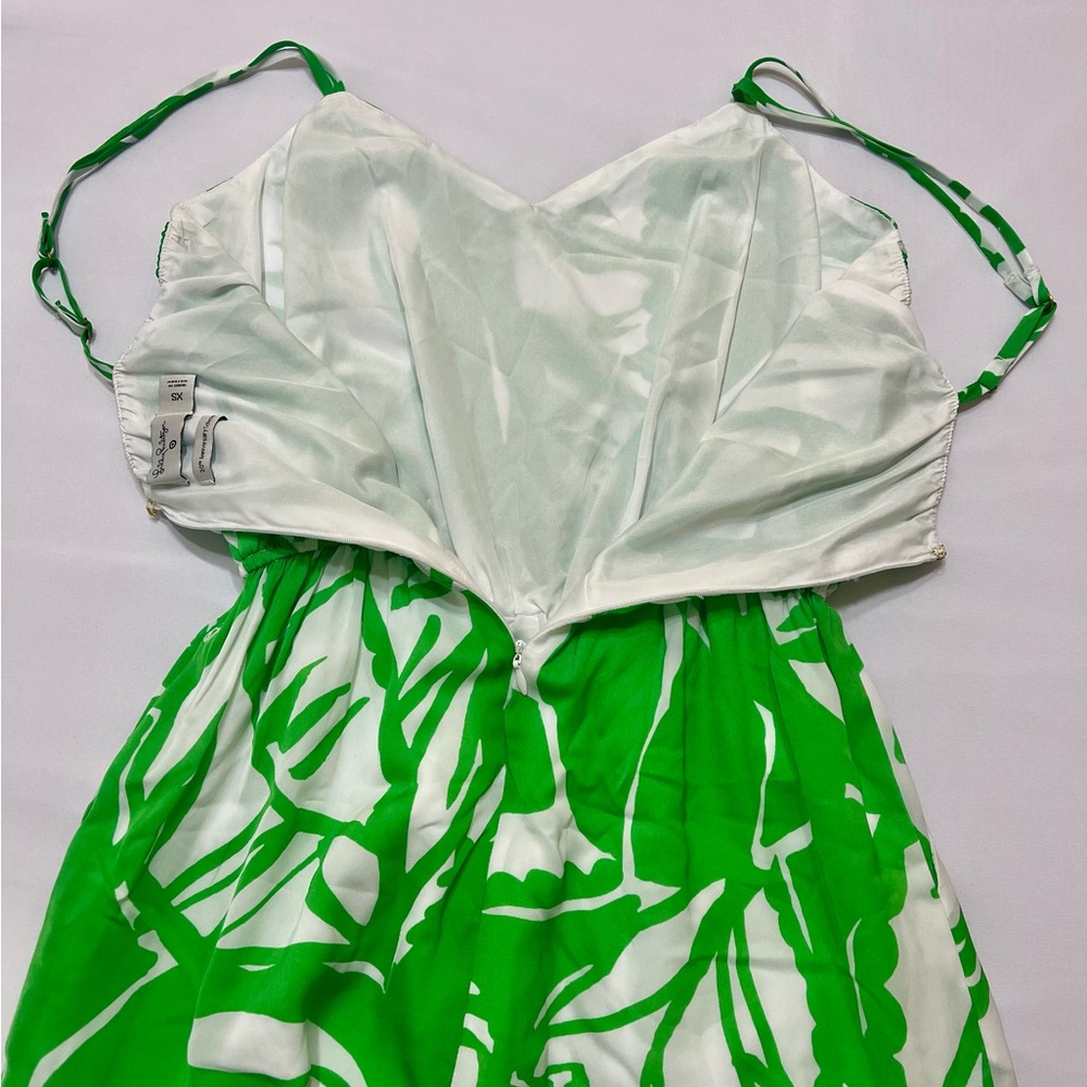 Lilly Pulitzer Size XS Palm Print Back Zip Silk Slip Maxi Jumpsuit Romper - Picture 3 of 7